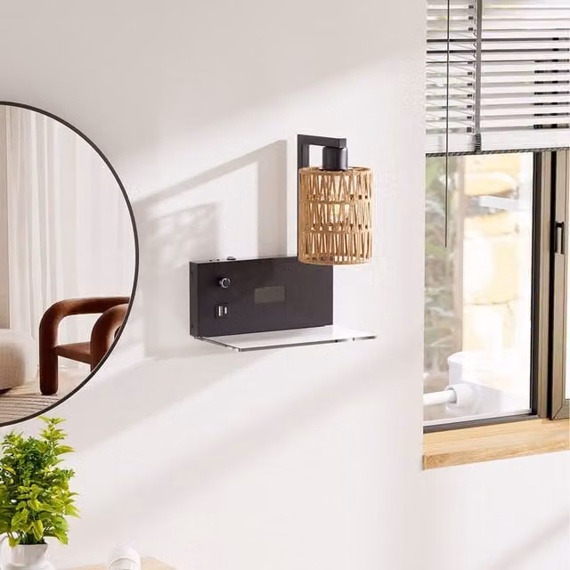 Livingandhome Modern Black E27 LED Wall Light with Digital Clock Display