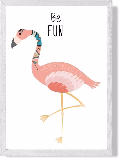 ARTZE Be Fun Flamingo Tribal Animal Quote Framed Print, Pink and White, A2