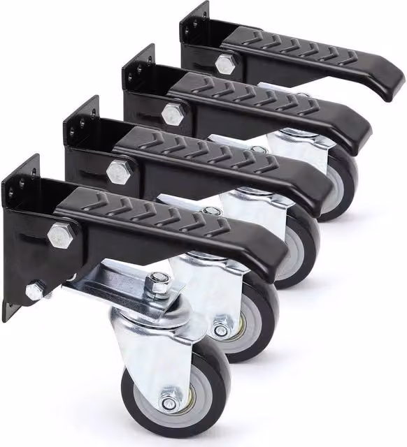 NESTLUNE Heavy Duty Retractable Workbench Casters Kit, 4 Black Castors, Width: 52 cm