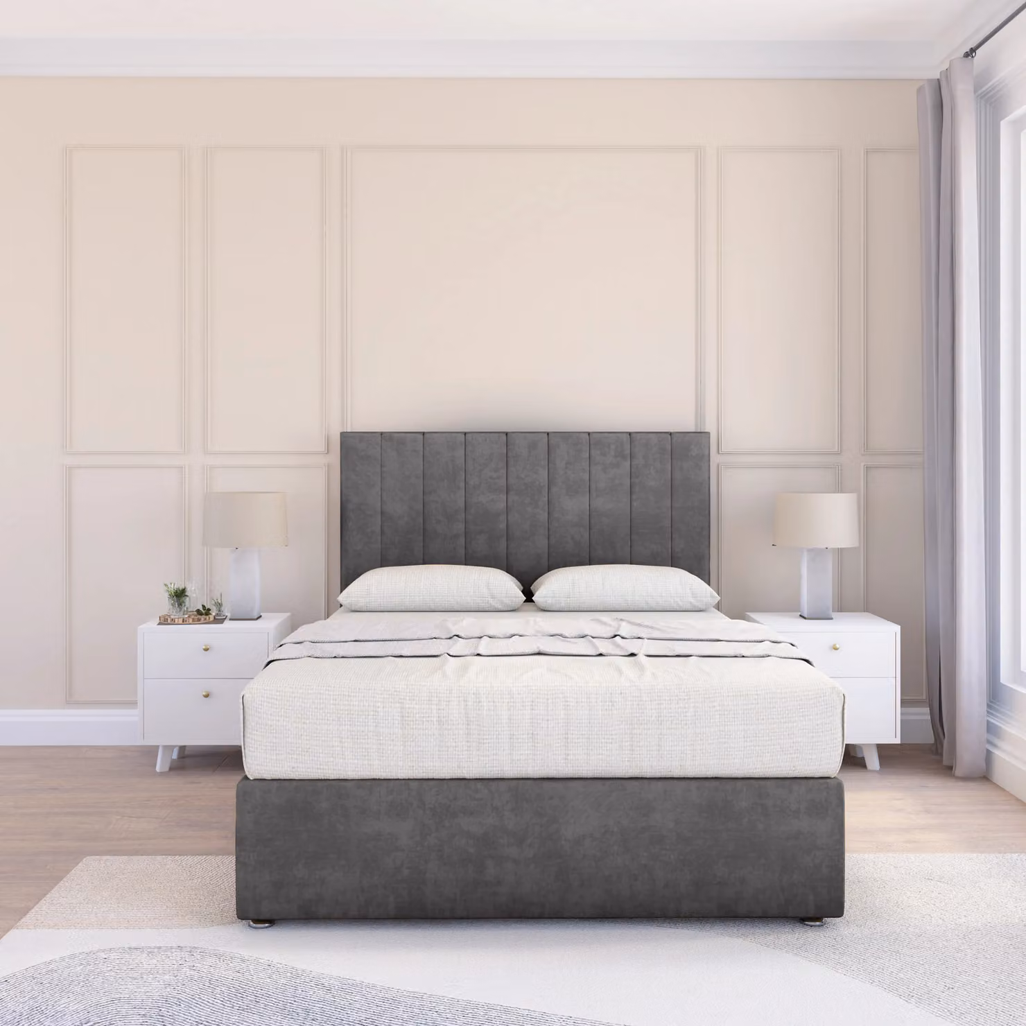 Sloomy Kansas King Size Divan Bed Base with 2 Drawers and 26 inch Struts Headboard in Dark Grey, W/D/H: 180 x 200 cm – 2