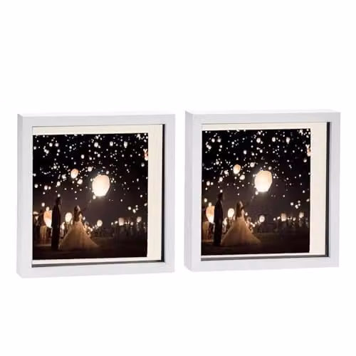 Nicola Spring Pack of 2 Square 3D Shadow Box Photo Frames in White with Black Mounts, W/D/H: 27.5 x 27.5 x 3.5 cm