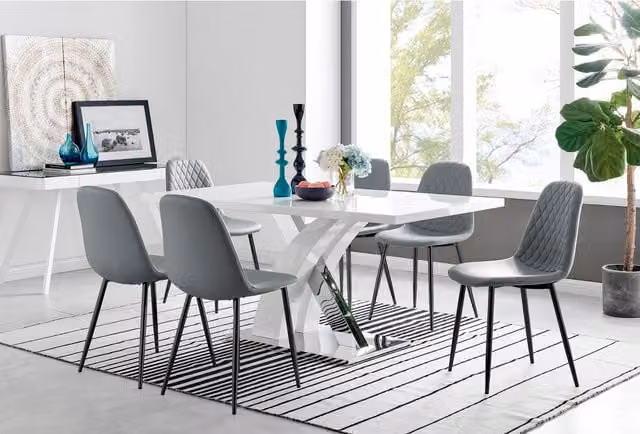 FurnitureboxUK Atlanta 6-Seater Dining Set with Rectangular Table and 6 Grey Corona Chairs with Black Legs