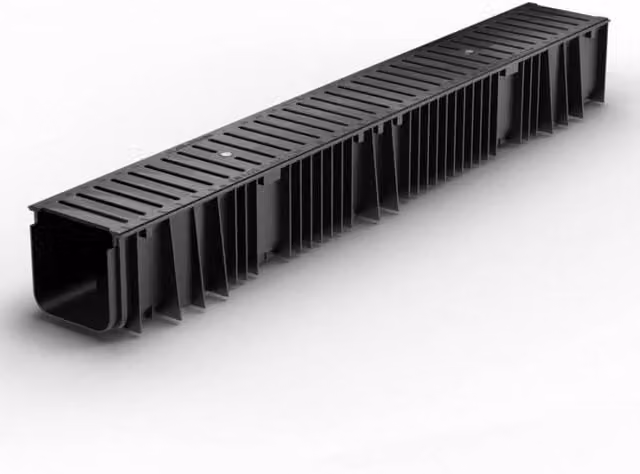 Clark-Drain Polypropylene and Ductile Iron Channel Drainage Class C250, 25 Tonne, Black, Length: 1 m