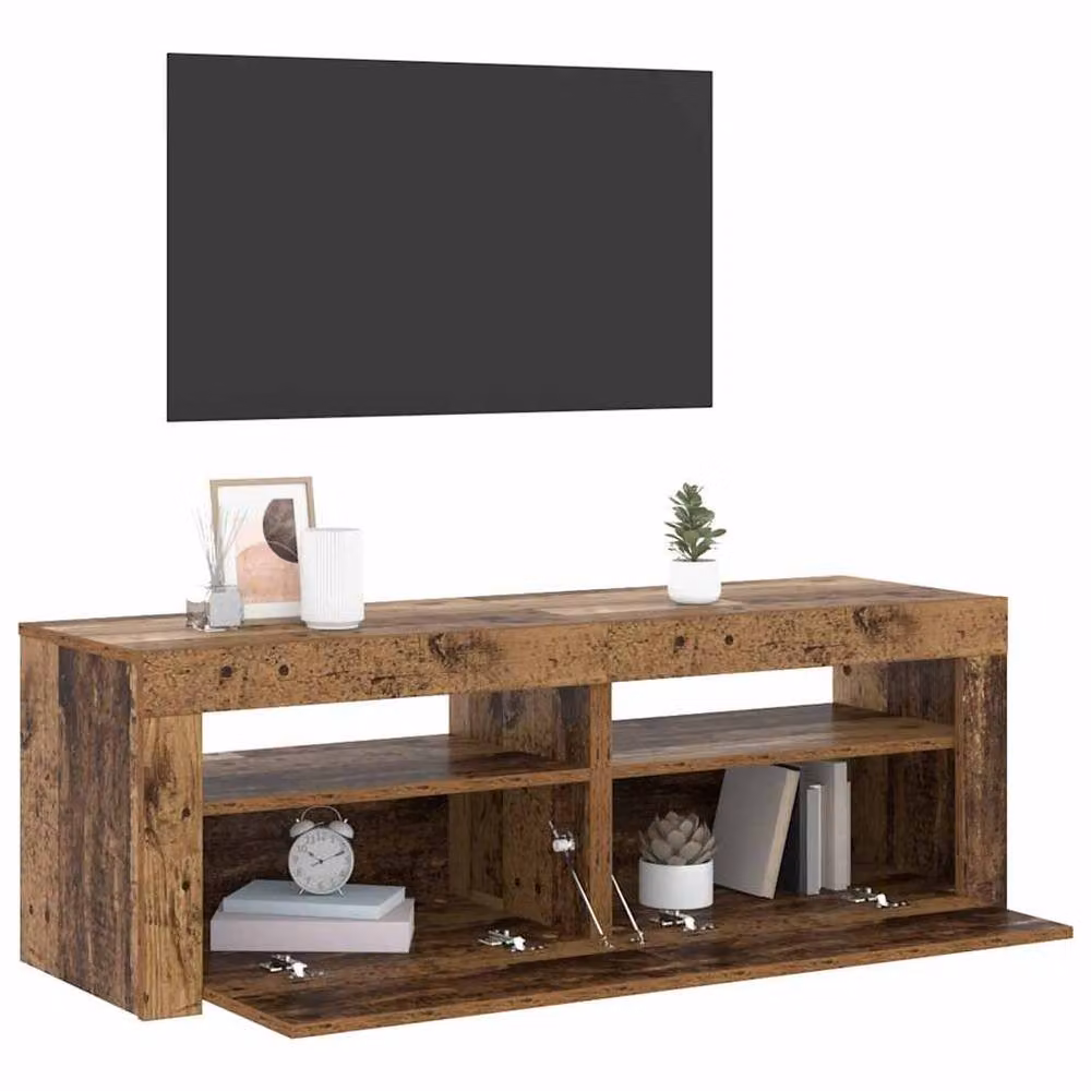 Berkfield Home Modern TV Cabinet with LED Lights in Old Wood Brown, W/D/H: 120 x 40 x 35 cm – 5