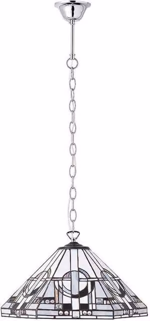 Interiors 1900 Metropolitan 1 Light Medium Ceiling Pendant with Tiffany Glass and Chrome Effect Plate