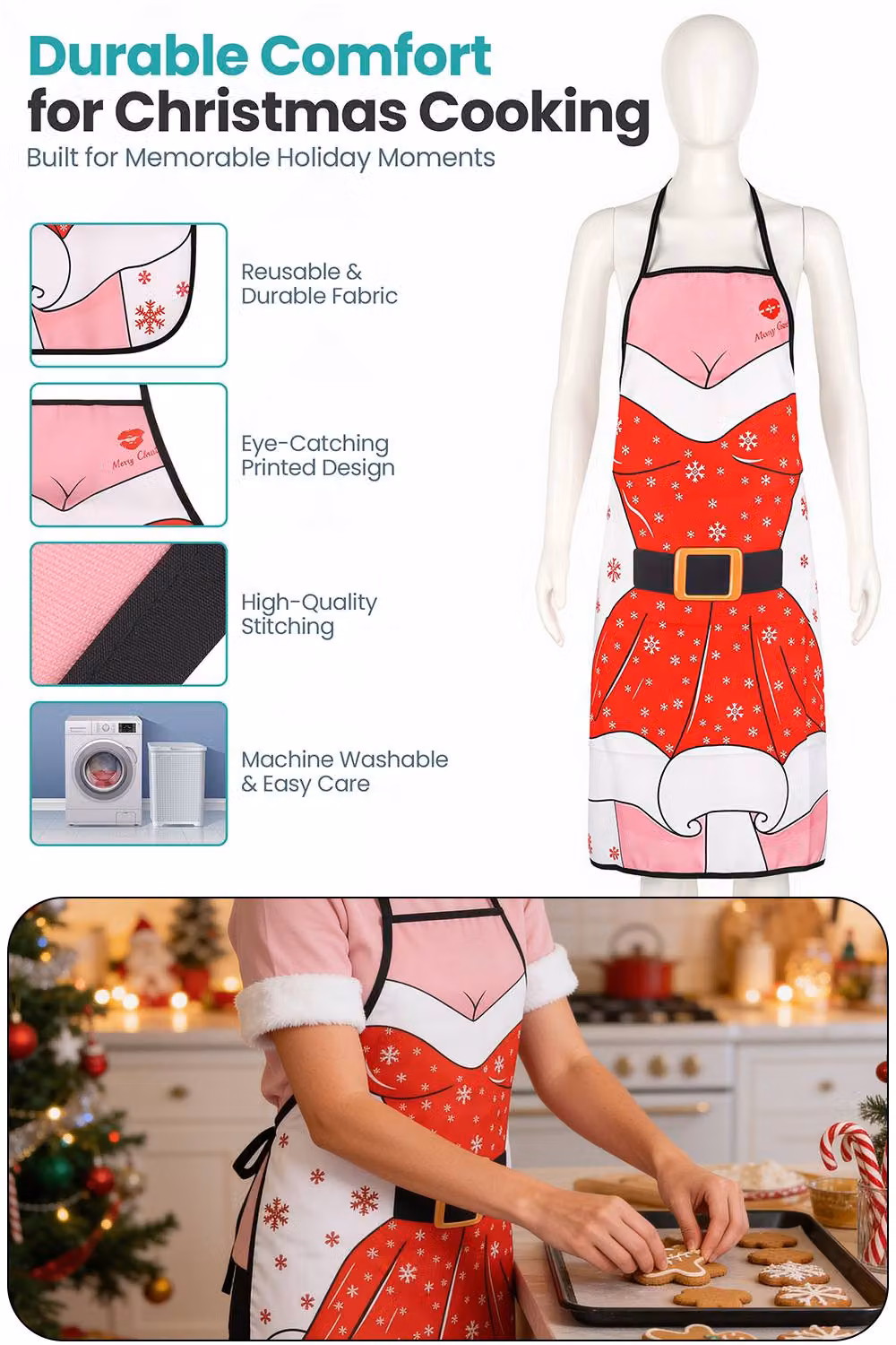 Neel Blue Women's Mrs Claus Christmas Apron in Red – 2