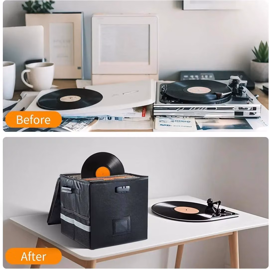 Hinsinc Waterproof and Dustproof Vinyl Record Storage Box in Black, Holds 12 Records, W/D/H: 33.0 x 33.0 x 33.0 cm – 3