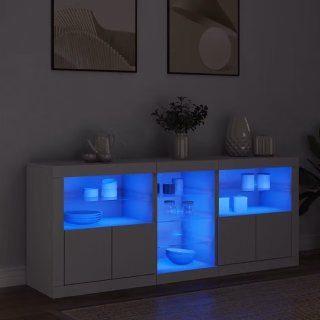 Berkfield Home Modern White Glossy Sideboard with Integrated LED Lighting W/D/H: 162 x 37 x 67 cm – 1