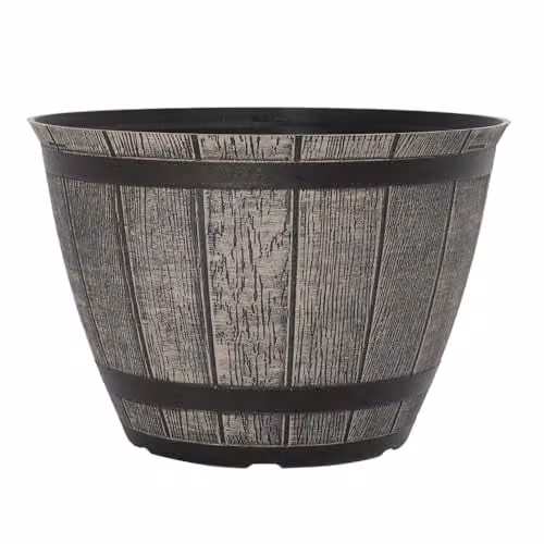 YouGarden Whisky Barrel Planters, 2 x Brown Plastic Outdoor Tubs, Diameter: 30 cm – 1