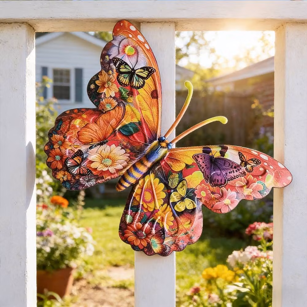 Quipulse 3-Piece Multicolour Metal Butterfly and Floral Outdoor Wall Hanging Decor, Size: 15 cm – 6