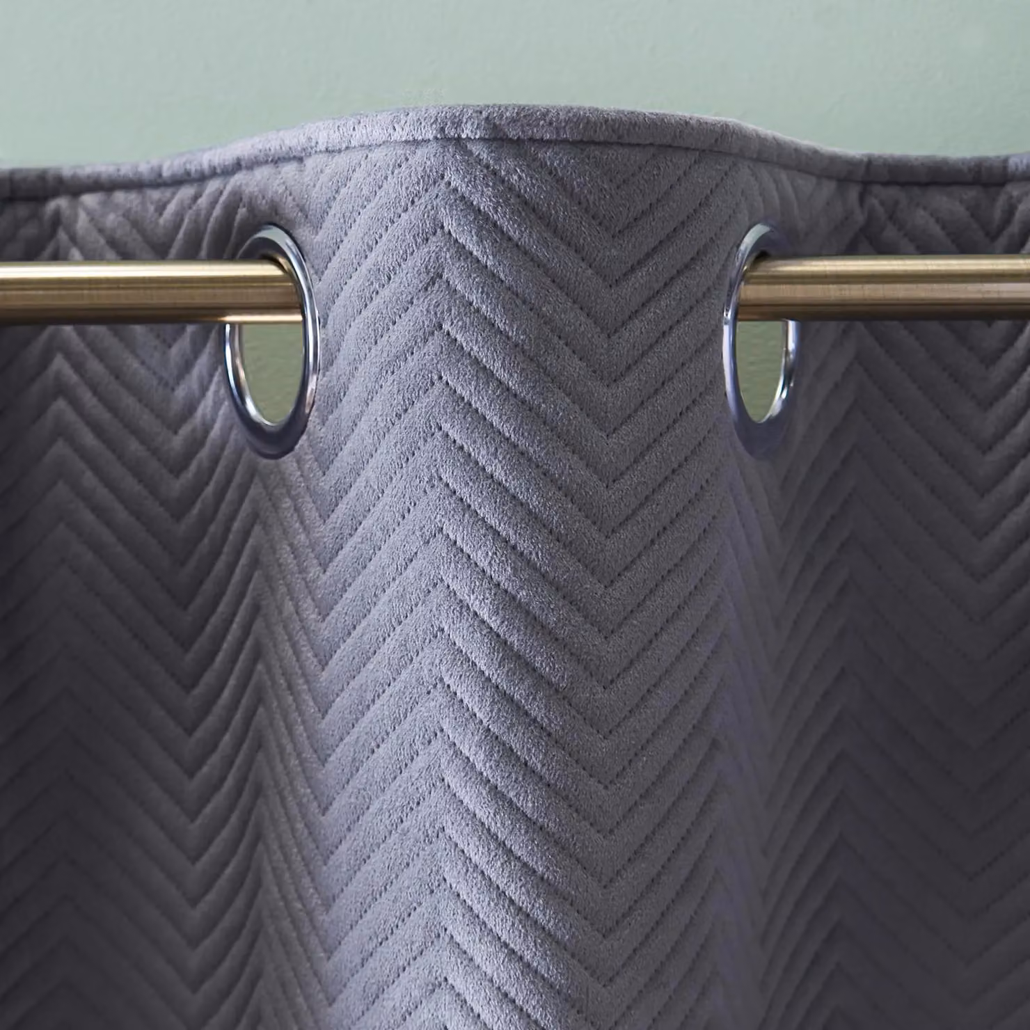 OHS Pinsonic Grey Velvet Ready Made Eyelet Curtains, Width: 229 cm, Drop: 229 cm – 3