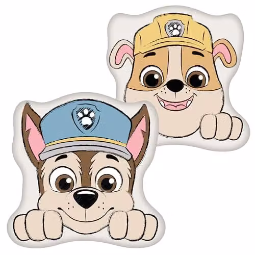 Character World Paw Patrol Official Shaped Chase and Rubble Dog Cushion, Multicolour Reversible Sketchy Design Pillow – 2