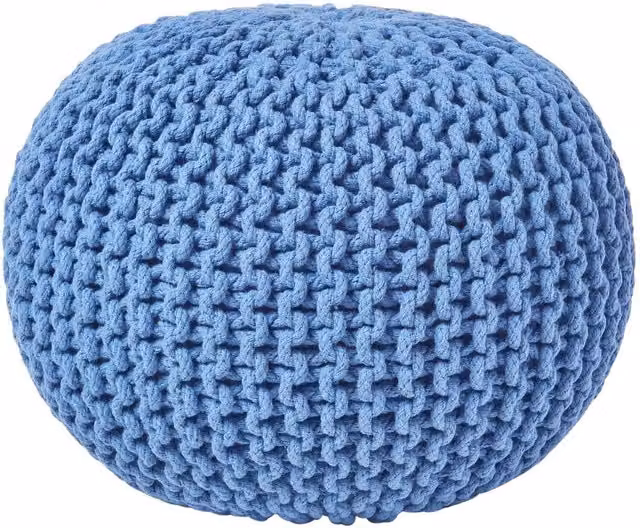 Homescapes Blue Round Cotton Knitted Pouffe, Diameter: 40 cm