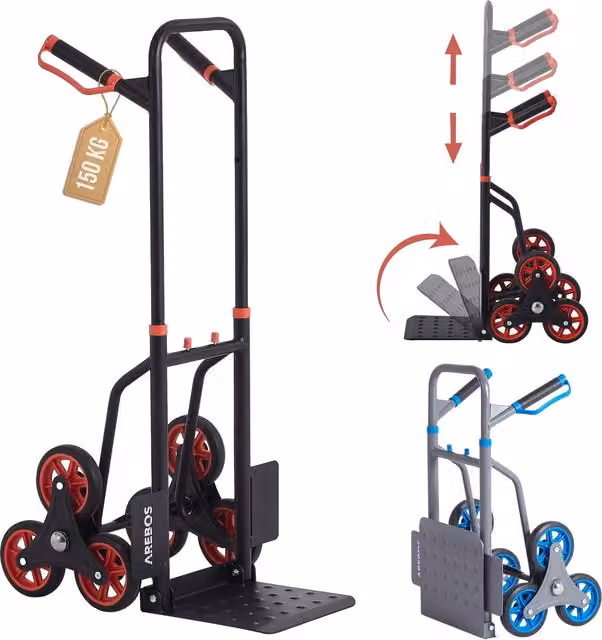 AREBOS Steel Stair Truck Sack Truck in Black with 150kg Capacity