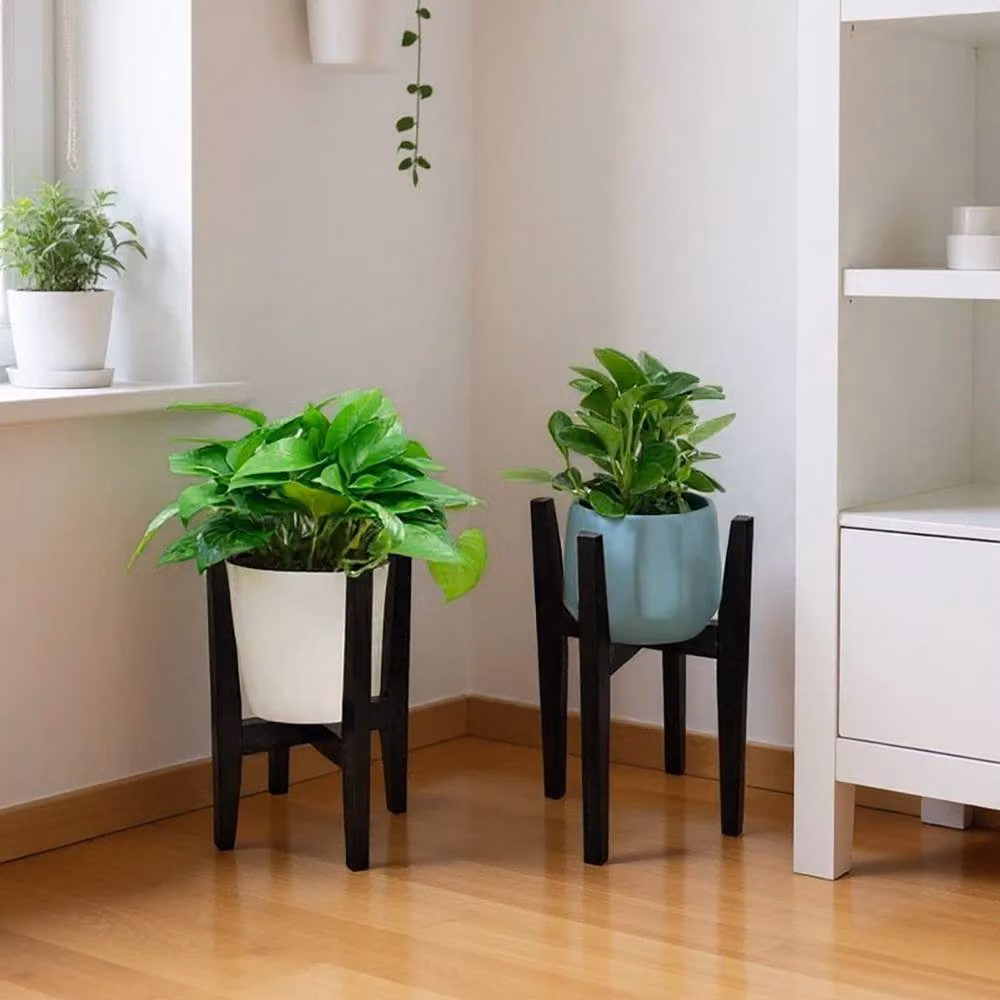 Kelvenix Black Adjustable Wooden Plant Stand for Pots and Flowers – 3