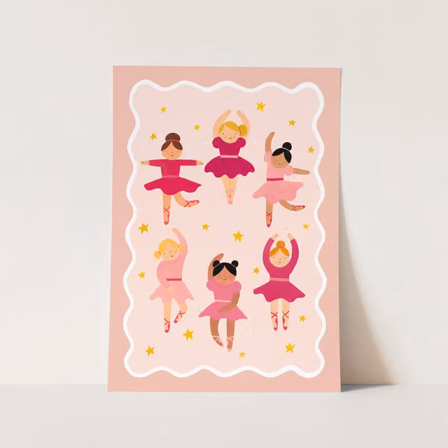 Kid Of The Village Ballerinas Fine Art Paper Poster, Pink, White and Yellow, W: 21.0 cm, H: 29.7 cm
