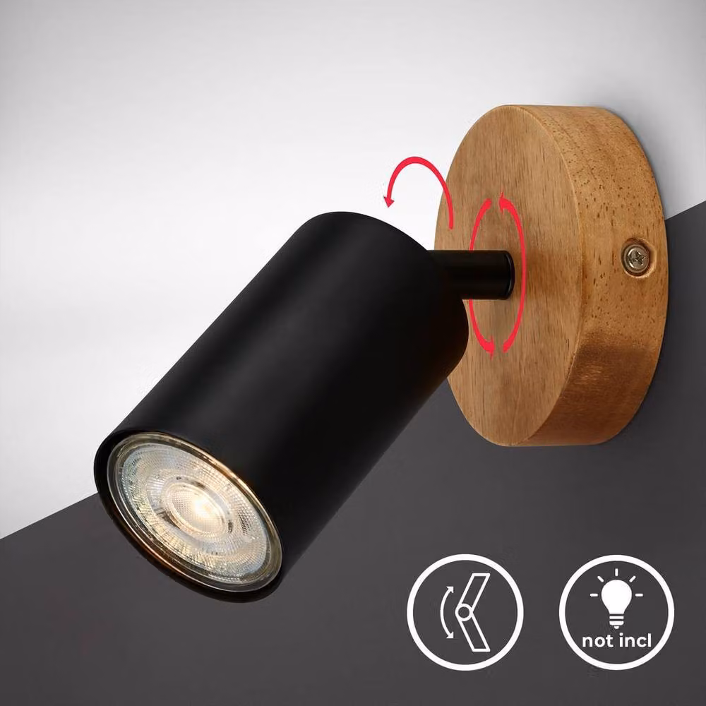B.K.Licht Industrial Black Metal and Wood Adjustable Wall Light Spotlight for Reading with GU10 Socket – 2