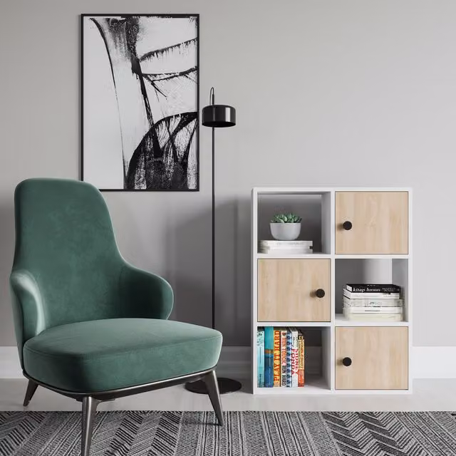 Decorotika Tasso Bookcase with Cabinets in White and Oak