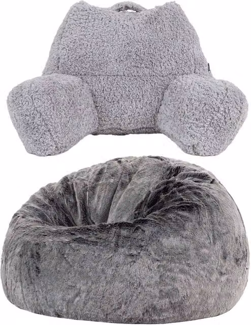 icon Kingston Faux Fur Classic Bean Bag and Cuddle Cushion in Grey
