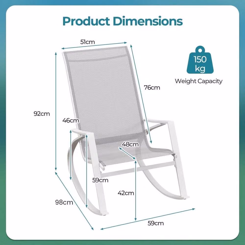 KORVIXA 2 Piece Grey Outdoor Patio Rocking Chairs with Textilene Fabric and Metal Frame – 2