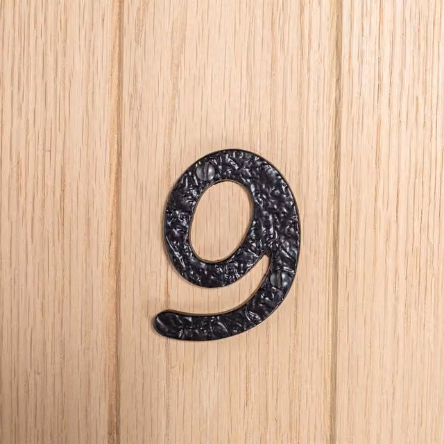 Hammer and Tongs Rustic Metal Number 9 Wall Numeral, Black, Pack of 2, Height: 7.5 cm