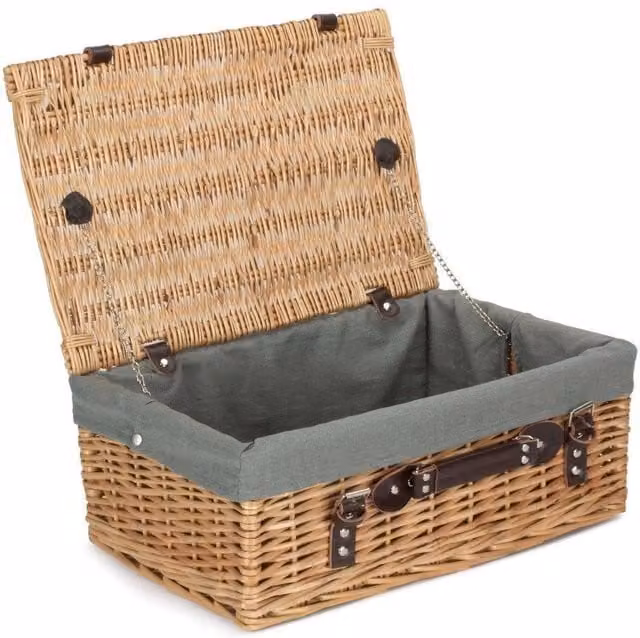 Red Wicker Picnic Hamper with Grey Cotton Lining, W/D/H: 46.0 x 30.0 x 19.0 cm