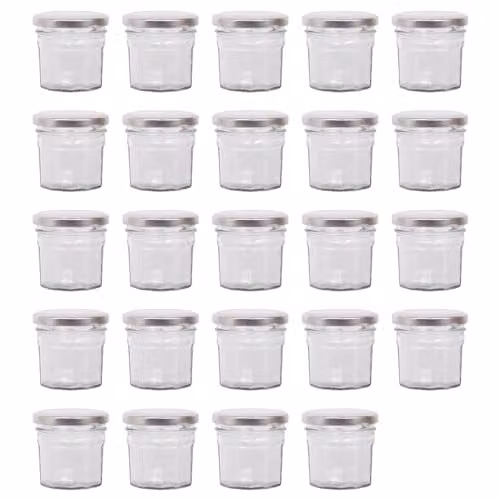 Argon Tableware Glass Jam Jars with Silver Screw Top Lids, 90ml, Pack of 24