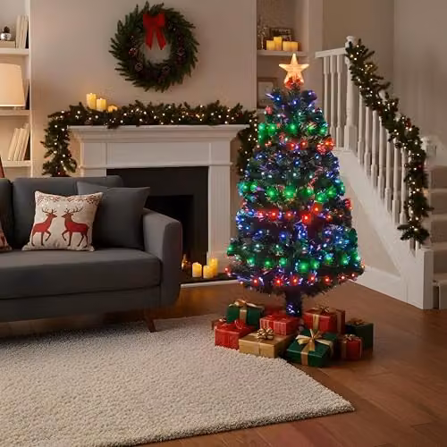 Shatchi Multicolour Fibre Optic LED Pre-Lit Christmas Tree in Green, H 150 cm – 6