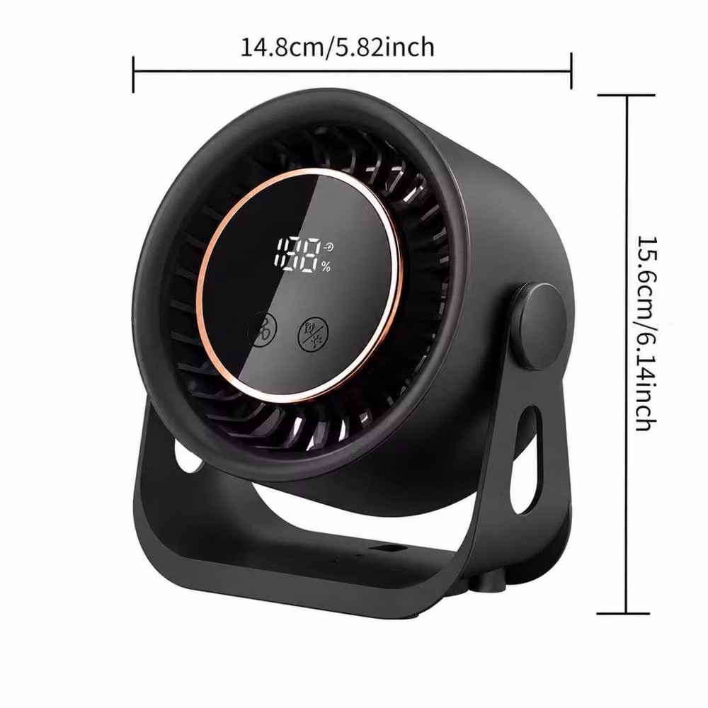 Dyzi Rechargeable Desktop and Wall Mount Fan with Digital Display and 199 Speeds in Black – 3