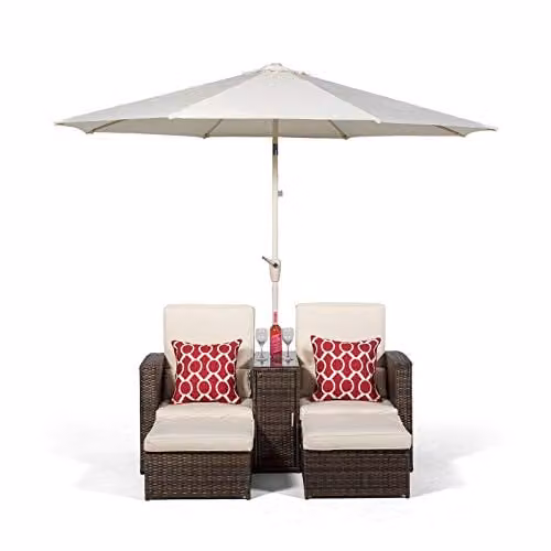 Giardino Nevada Double Reclining Rattan Sun Loungers Set in Brown