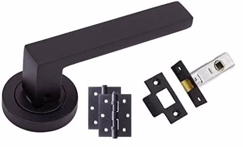 Golden Grace Delta Door Handle Set with Hinges and Latch in Matt Black – 1