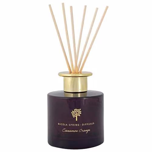 Nicola Spring Cinnamon and Orange Scented Reed Diffuser, 200ml Purple Glass Aromatherapy Air Freshener