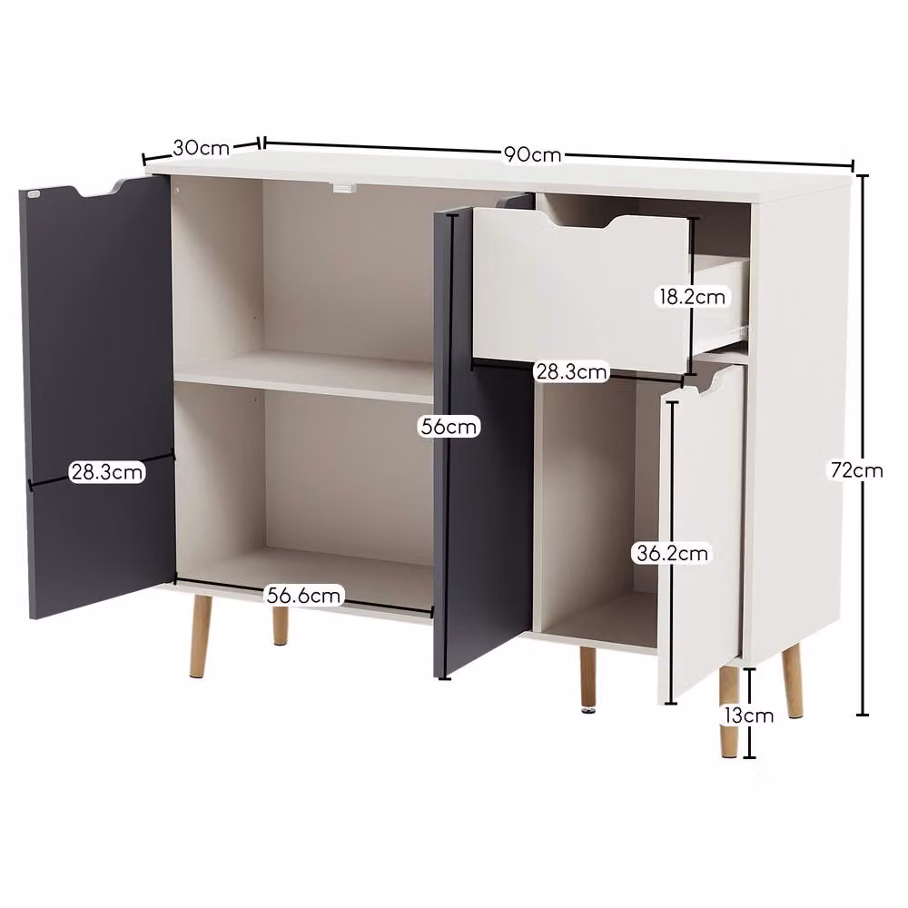 HD Designs Modern 3 Door and 1 Drawer Sideboard in Grey MDF and Solid Pine – 2