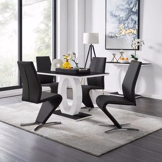 FurnitureboxUK Giovani Black Glass Rectangular Dining Table and Four Willow Chairs Set