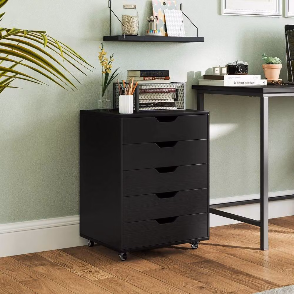 Kelvenix 5 Drawer Rolling Dresser Storage Cabinet in Black – 4