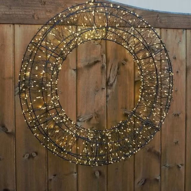 mysmartbuy Pre-Lit Micro LED Warm White Twinkling Christmas Wreath for Indoor or Outdoor Use