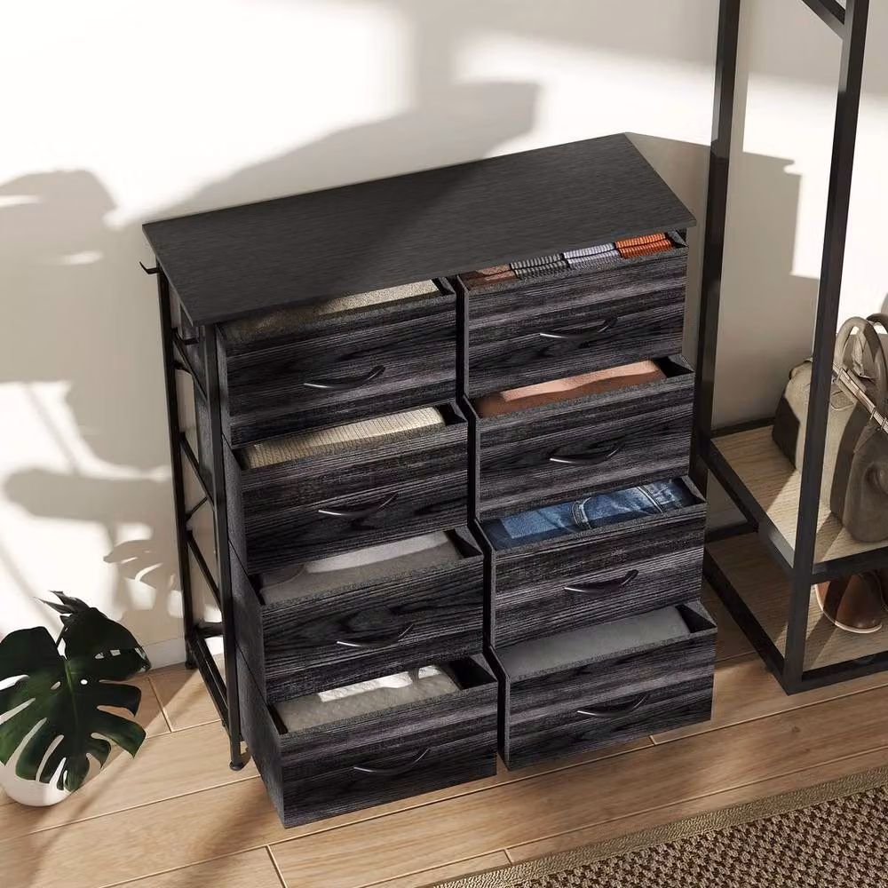 VOGREX 8 Drawer Fabric Chest of Drawers in Black – 3