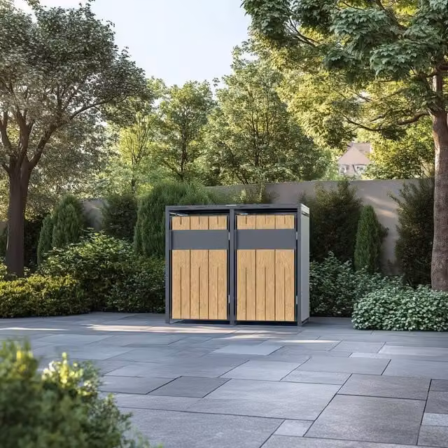 Phoenix Safe Company Phoenix Outdoor Double Wheelie Bin Store for 2 x 240L Bins, Oak Effect Metal Storage, Brown