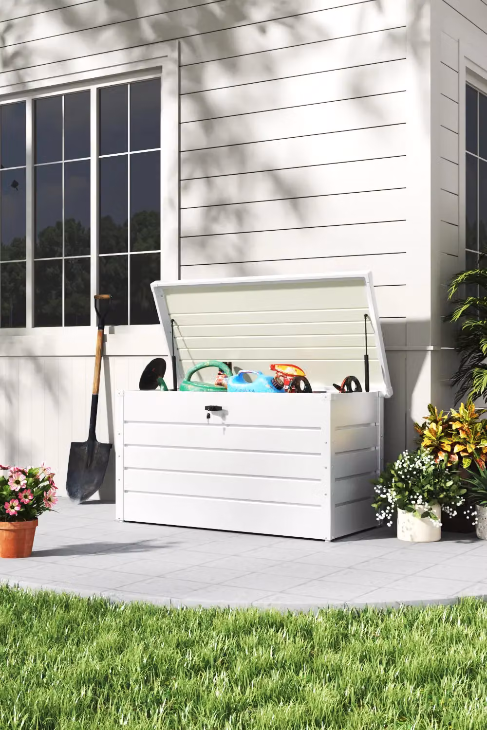 H&O Direct Garden Lockable Metal Storage Box for Tools in White – 2