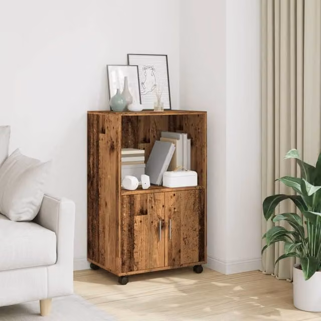Berkfield Home Rolling Cabinet in Old Wood Brown with Hinged Doors and Castors, W/D/H: 55 x 40 x 91 cm – 1