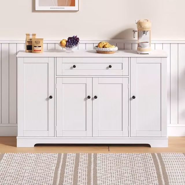 Merax Modern White Kitchen Sideboard Storage Cabinet with Drawer and Adjustable Shelves, H 138 x W 85 x D 40 cm
