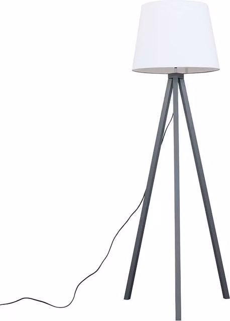 ValueLights Modern Grey Wood Tripod Floor Lamp with White Fabric Cone Shade