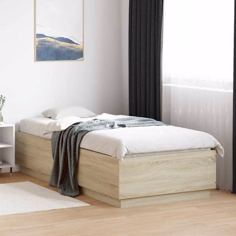 Berkfield Home Sonoma Oak Bed Frame in Light Brown, W: 100 cm, D: 200 cm – 2