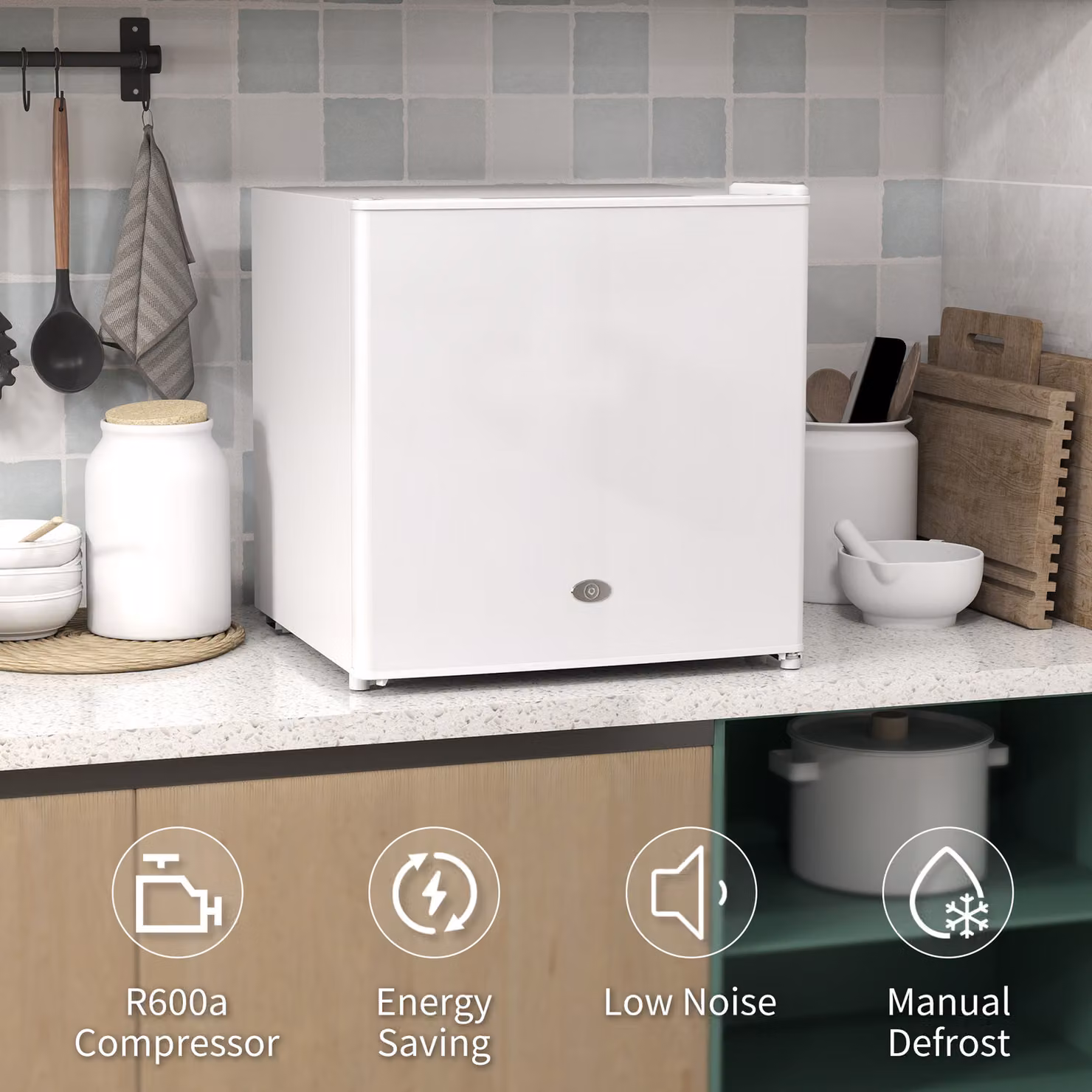 HOMCOM 35L White Mini Upright Countertop Freezer with Compressor and Lockable Door – 3
