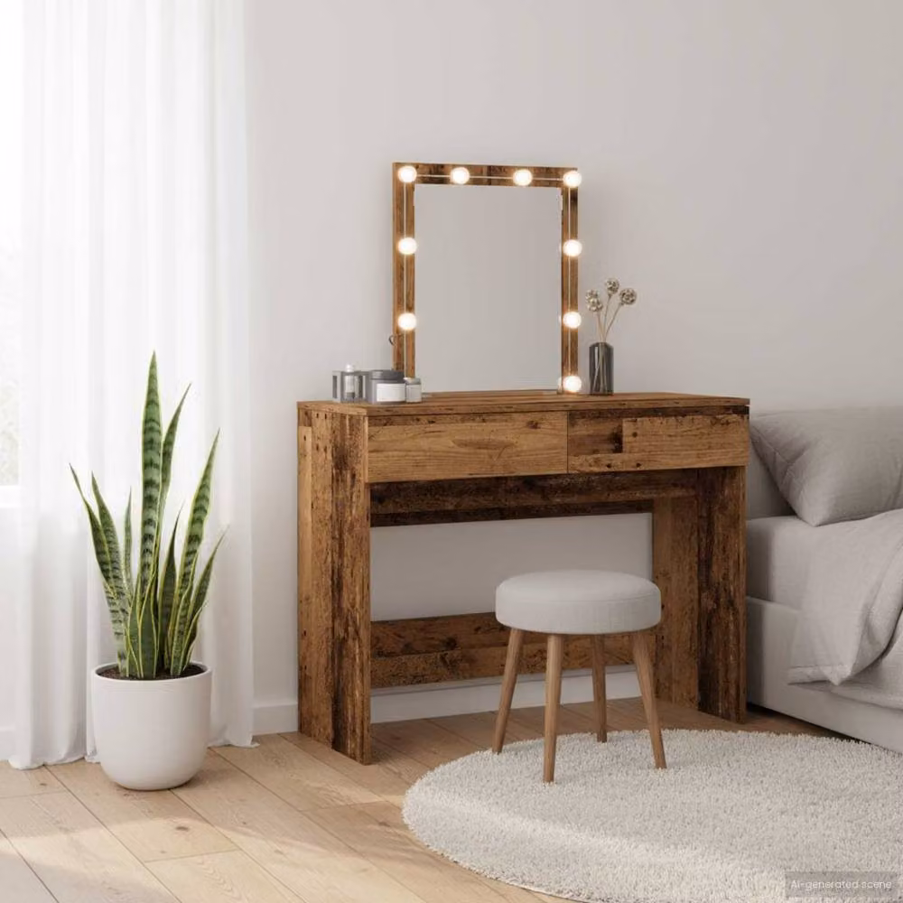 Berkfield Home Beautiful Dressing Table with LED Mirror in Brown Old Wood Industrial Style – 2