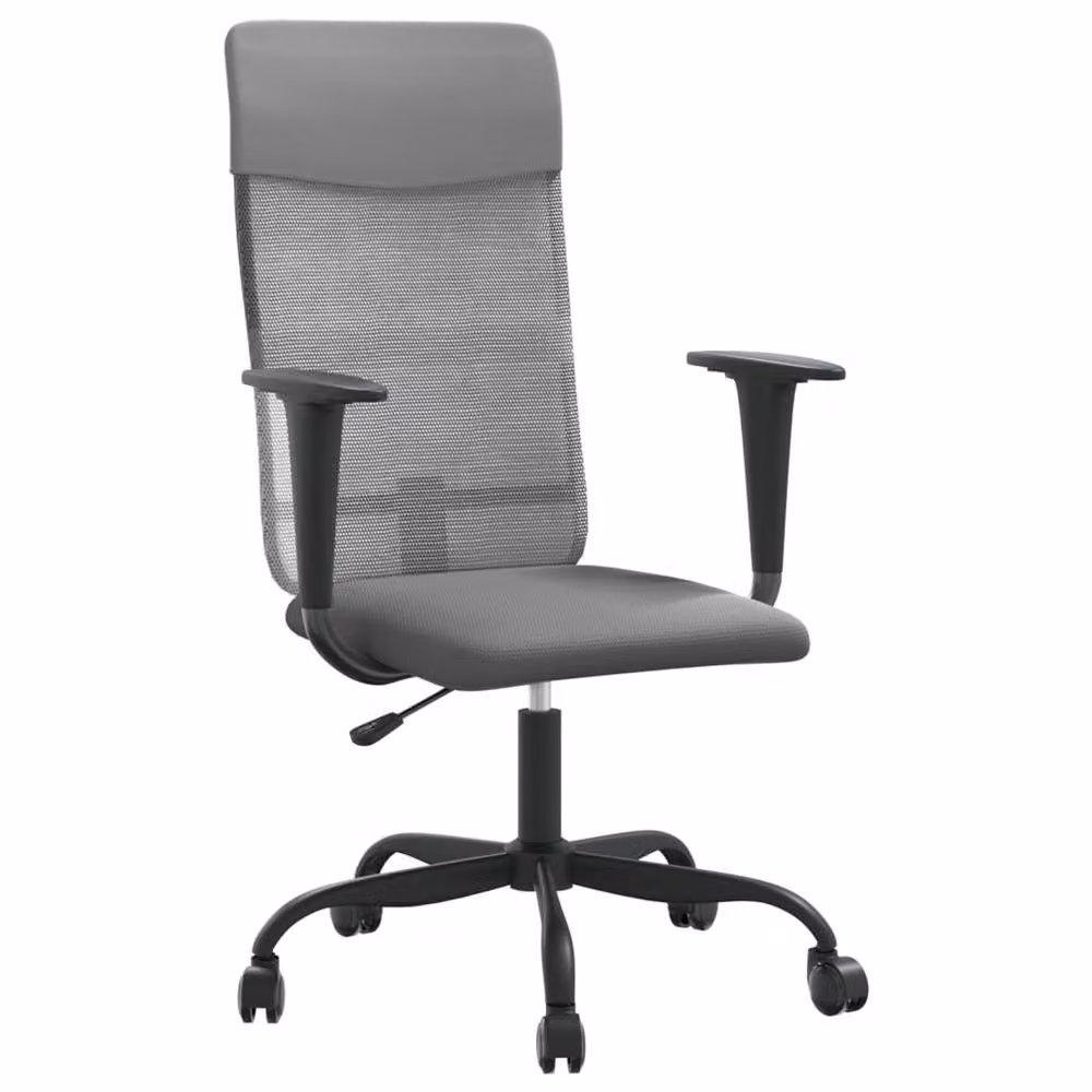 Berkfield Grey Mesh Fabric and Faux Leather Height Adjustable Swivel Task Chair for Home Office – 2