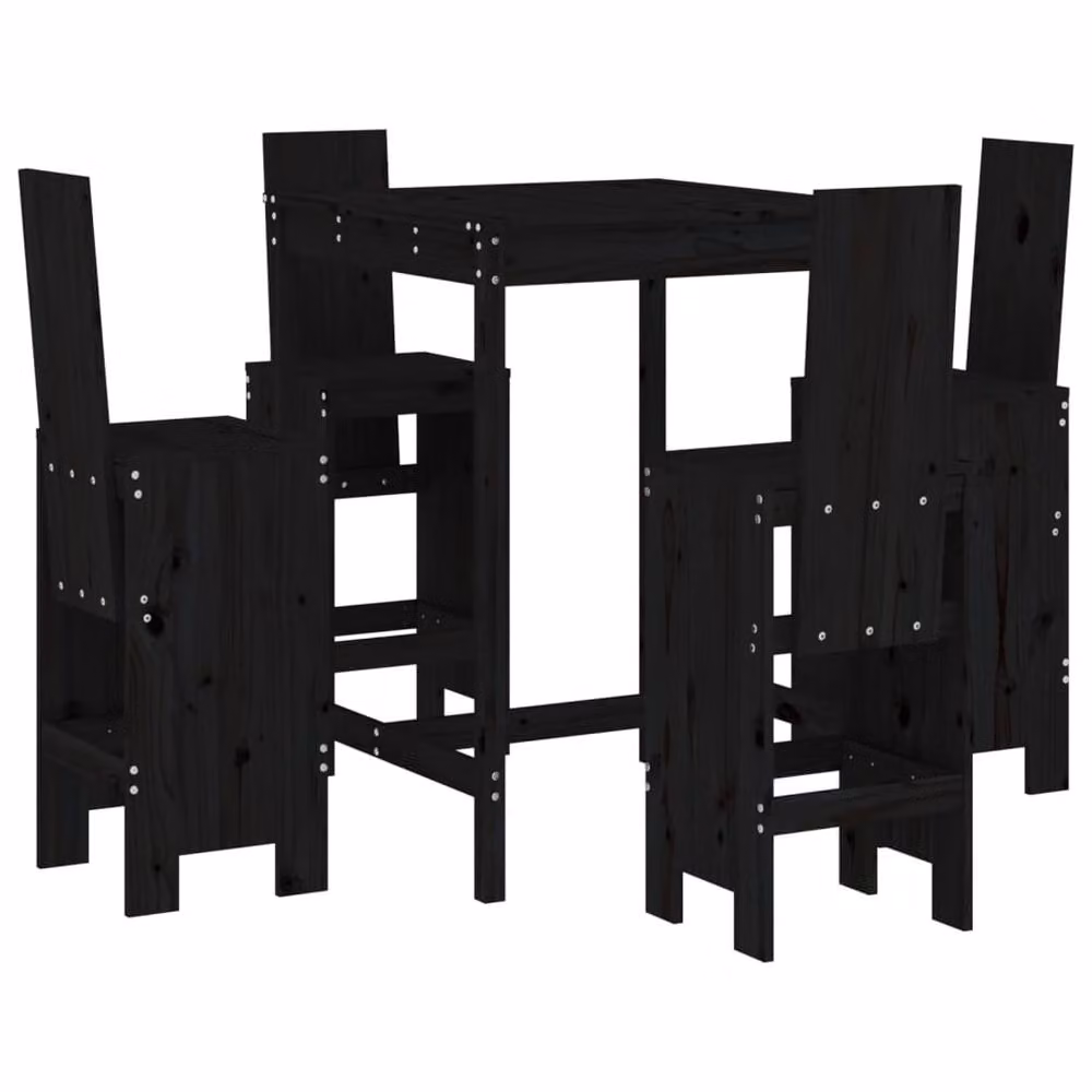 Berkfield Home Beautiful 5 Piece Garden Bar Set in Black Solid Pine Wood – 3