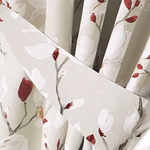 Homescapes Anita Floral Tie Back Pair in Red and Beige – 2