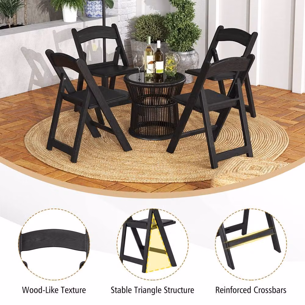 Gymax 4 Pack Black Resin Folding Patio Chairs with Padded Seats – 6