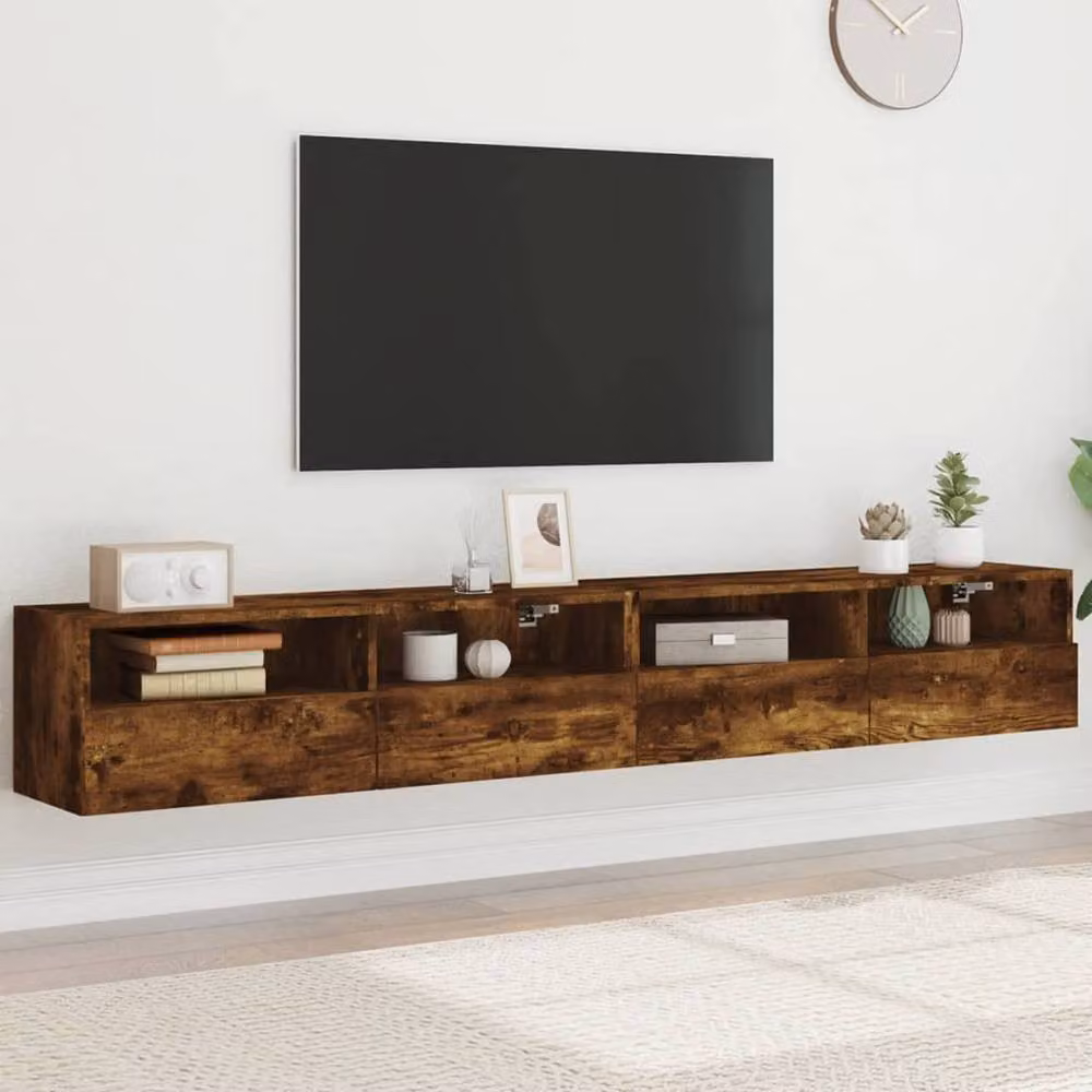 Berkfield Home Set of 2 Smoked Oak TV Wall Cabinets in Brown, W/D/H: 100 x 30 x 30 cm – 2